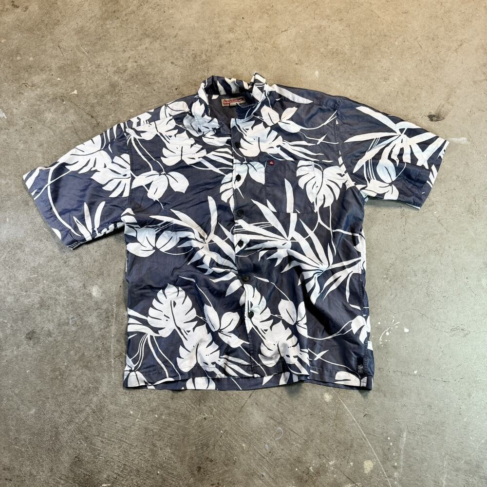 Men's Quiksilver Short Sleeve Shirt Size XL Button Down Aloha Gray